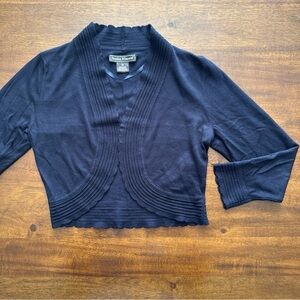 Jessica Howard Navy Open Scalloped Edge Cropped Cardigan Sweater XS